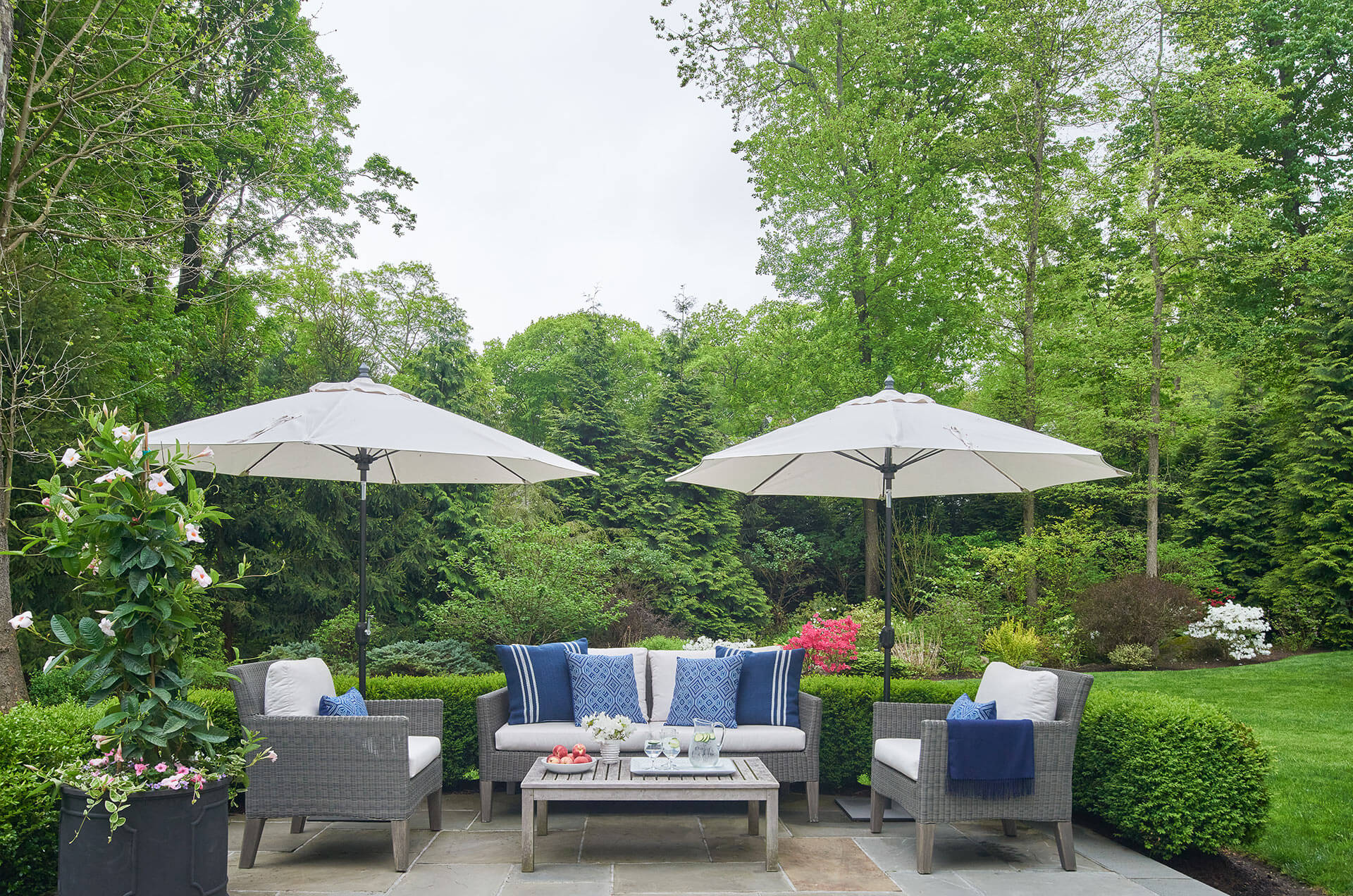 Outdoor patio in New Canaan designed by Courtney Hanig Interiors