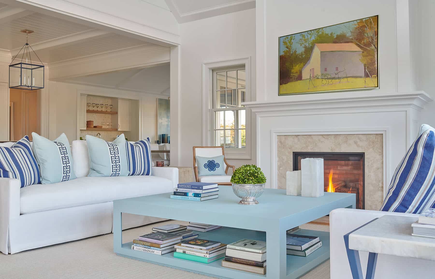 Nantucket, living room seating with fireplace